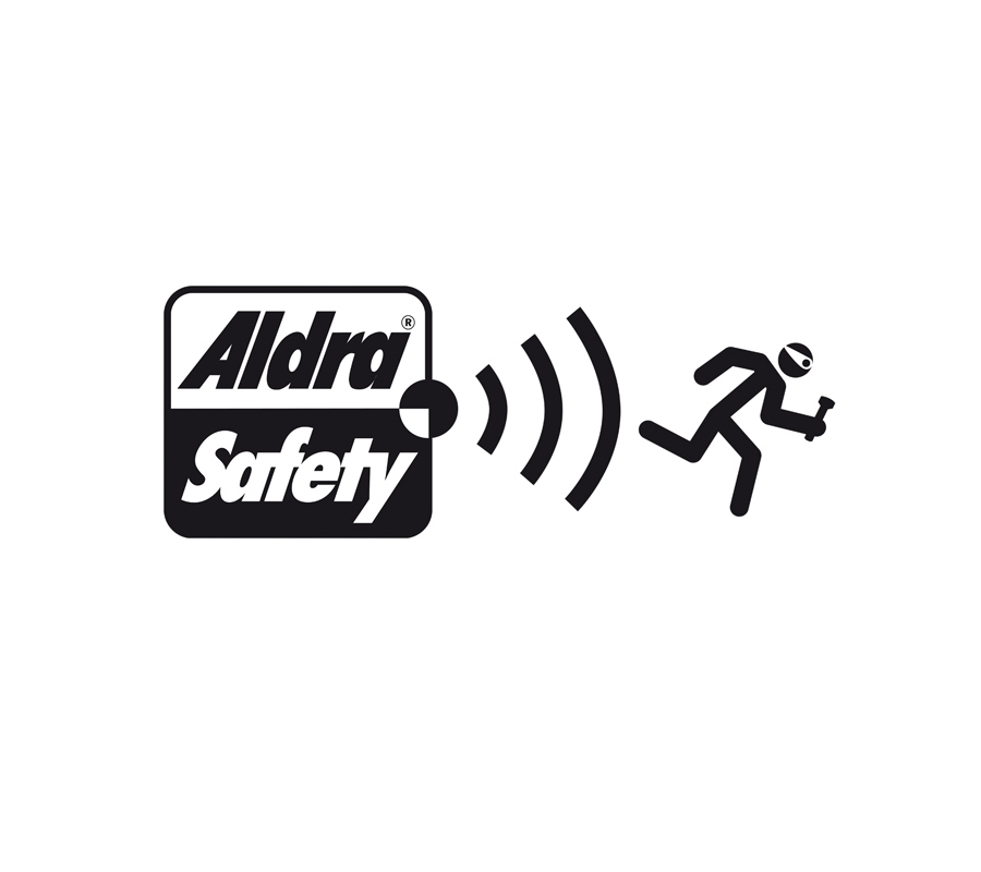 Aldra Safety: Wort- Bildmarke für einen speziellen Einbruchschutz. Anwendung auf Fenster- und Türgriffen.